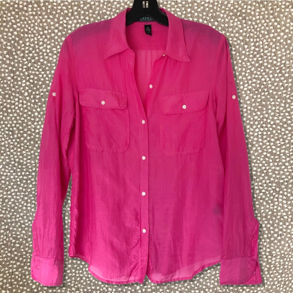 Lauren Ralph Lauren Pink Silk Blend Voile Blouse M